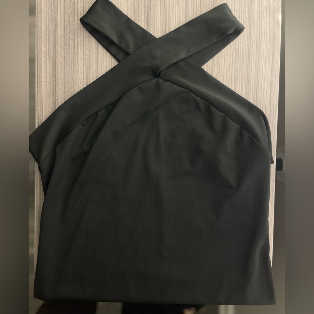Black tank with cross cross neck